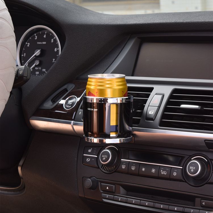 Green Lion Car Air Vent Cup Holder Organizer with 73mm Cup Diameter, 360° Airflow Friendly, Tool-Free Installation, Secure Grip Hold, Fits Horizontal Vent, Space-Saving Design, Spill-Free Driving, Quick Clip-On Mount, ABS + PC Material - Black