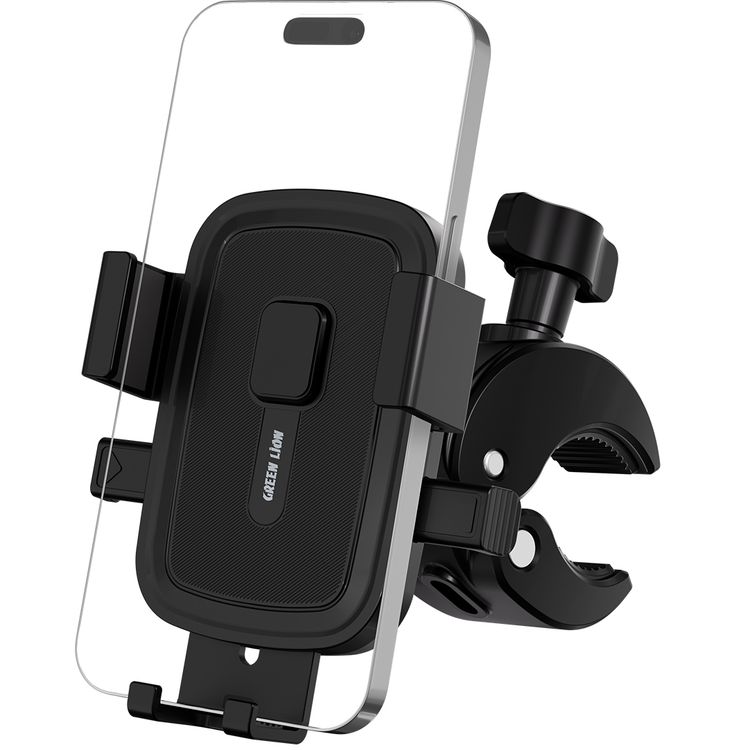 Green Lion Ride Mount Bike Phone Holder with Quick-Release Button, Adjustable Viewing Angle, Compatible with 4.7-6.8" Devices, 15-40mm Mount Clamping Range, Non-Slip Grip - Black