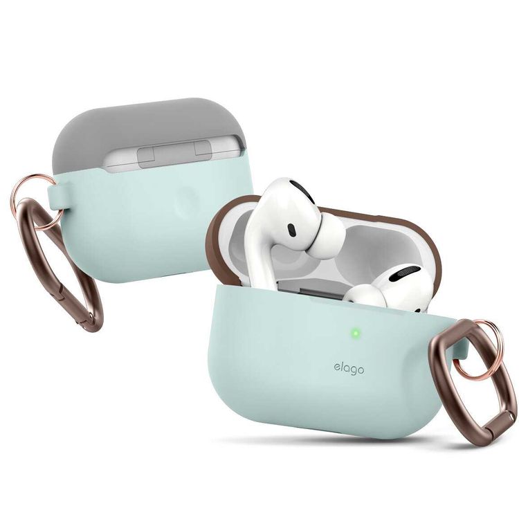 Elago Duo Hang Case for Apple Airpods Pro - Top-Dark Brown / Medium Gray, Bottom-Mint