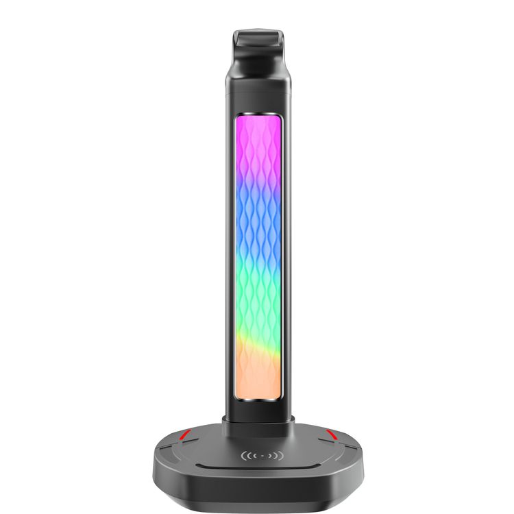 Porodo Gaming 5W RGB Headset Stand, Wireless Charger USB Hub with Screen Lamp - Black