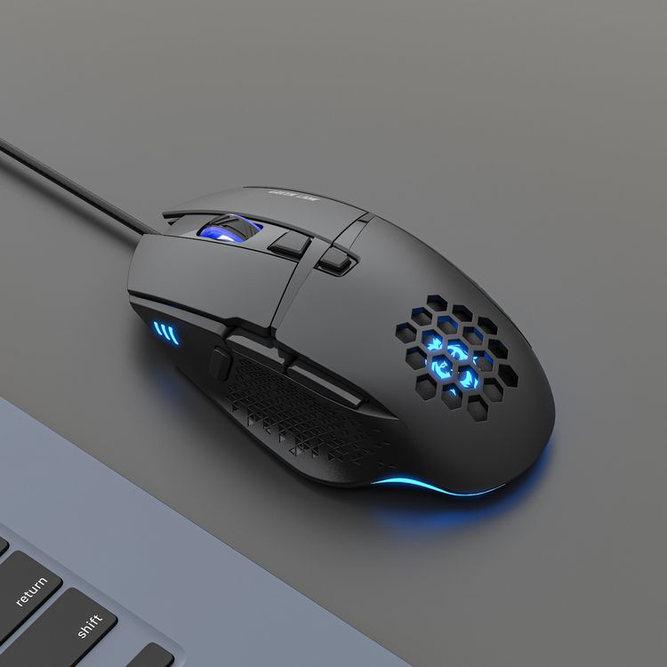 Green Lion G250 Gaming Mouse, Honeycomb & Ergonomic Design, 8 Programmable Buttons, Colorful Ambient Lighting, 7200 DPI Resolution, 3 Million Times of Click Lifespan - Black