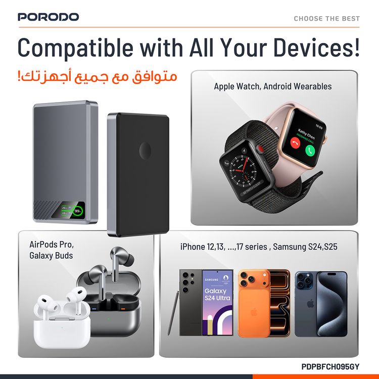 بورودو سليم ماج بطارية شحن مغناطيسية بسعة 5000 مللي أمبير مع عرض طاقة في الوقت الفعلي،