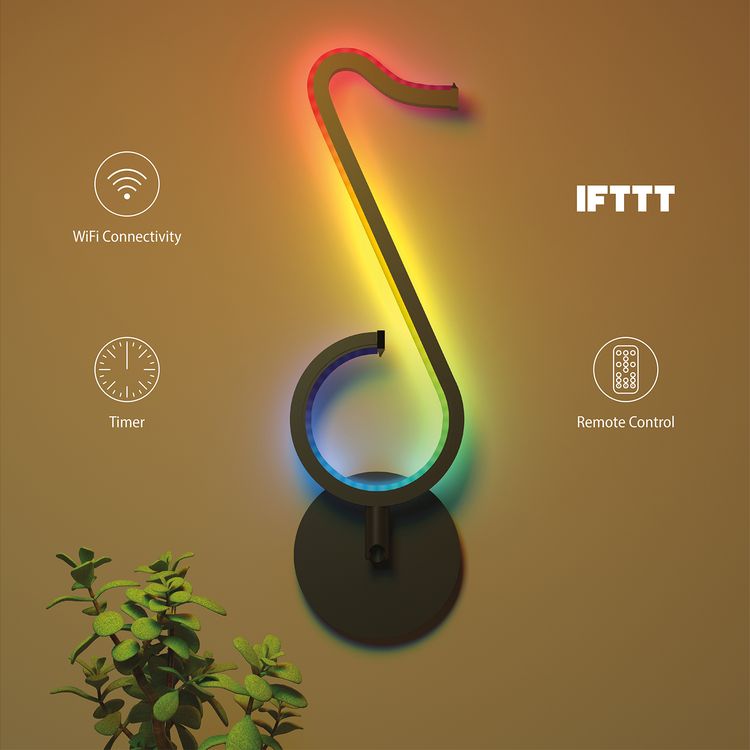 Porodo RGB Smart LED Desk Lamp with Automated Timer, Remote Controller, Voice Command, Music Rhythm Sync, Wi-Fi Connectivity - Black