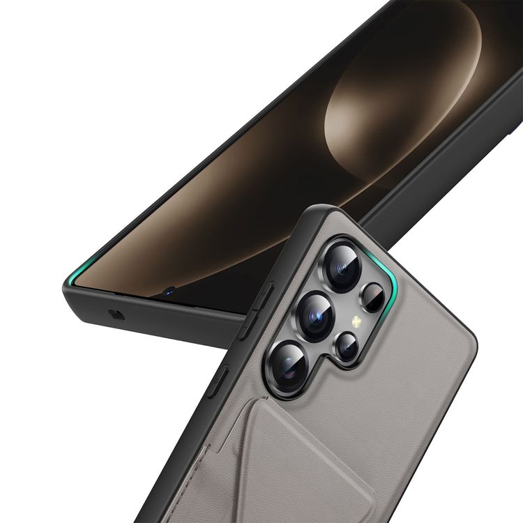 Green Lion Classio Stand Leather Case for Samsung S25 Ultra with Card Holder, Anti-Scratch, Foldable Stand, Comfortable Grip, Drop & Camera Protection - Titanium