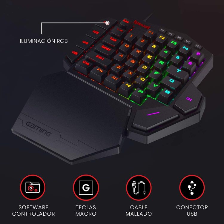 Redragon K585RBG-BA DITI One-Handed RGB Mechanical Gaming Keyboard | Wired Professional Gaming Keypad with 7 Onboard Macro Keys & Detachable Wrist Rest