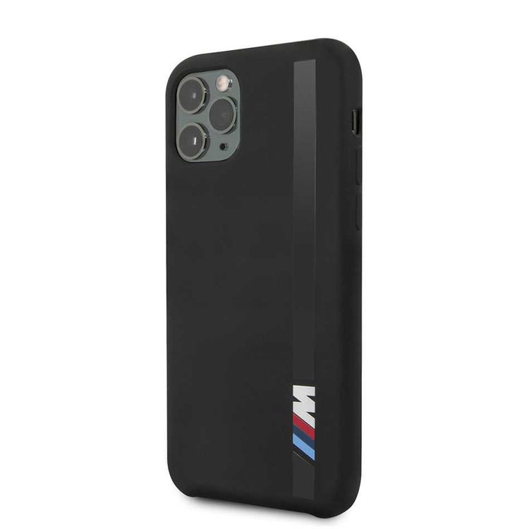 CG Mobile BMW Tone-on-Tone Stripe Silicone Hard Case for iPhone 11 Pro (5.8) Officially Licensed, Shock & Scratch Resistant, Compatible with Wireless Chargers - Black