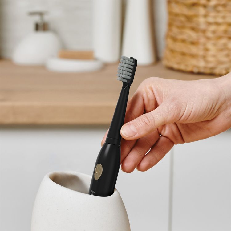 Green Lion Sonic Plus Rechargeable Toothbrush with LED Indicator, 500mAh Battery, 35 Days Working Time, 33000VPM Vibration, 30 Seconds Interval, 2 Minutes Smart Timer, Dual Replacement Brushes - Black