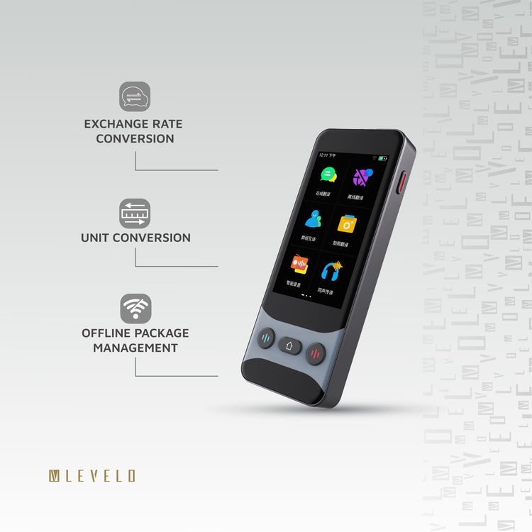 Levelo FluentLink Offline & Online Voice Translator, Built-in ChatGPT, Unit Conversion, Exchange Rate Conversion - Gray