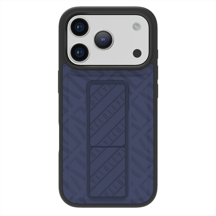 Levelo Morphix Cuero GripStand Case for iPhone 17 Pro, Raised Bezels for Camera & Screen, Shock-Resistant Bumper, Secure Hold, Horizontal & Vertical Viewing - Midnight Blue