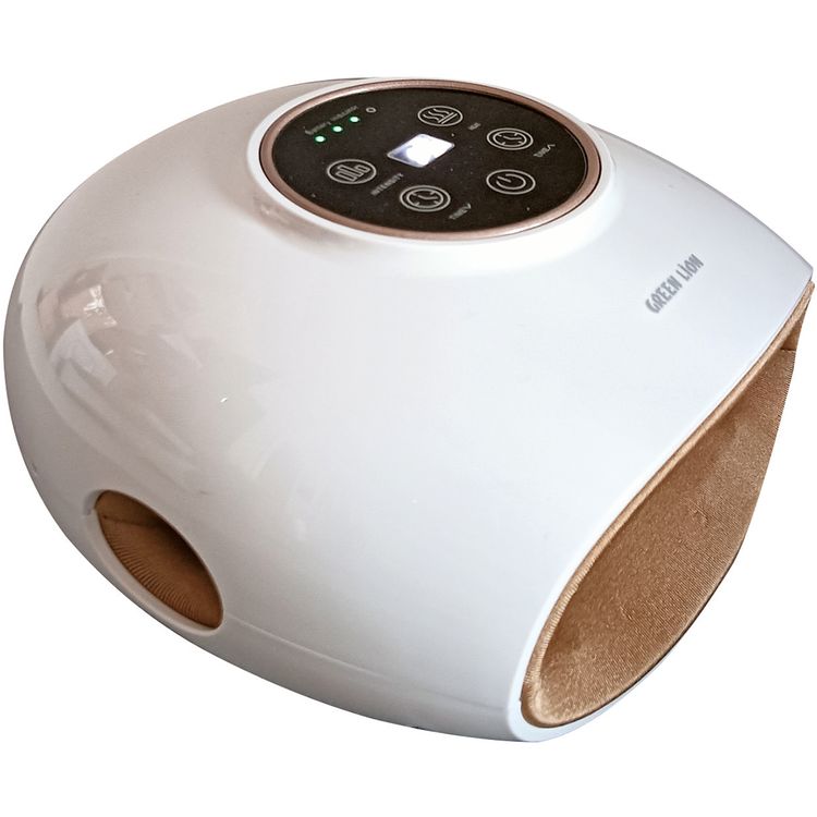 Green Lion Mini Hand Massager with 4 Intensity Levels, 15-Minute Auto Timer, 5 Hours Working Time, 2 Heating Levels, 2500mAh Battery, LED Display - White