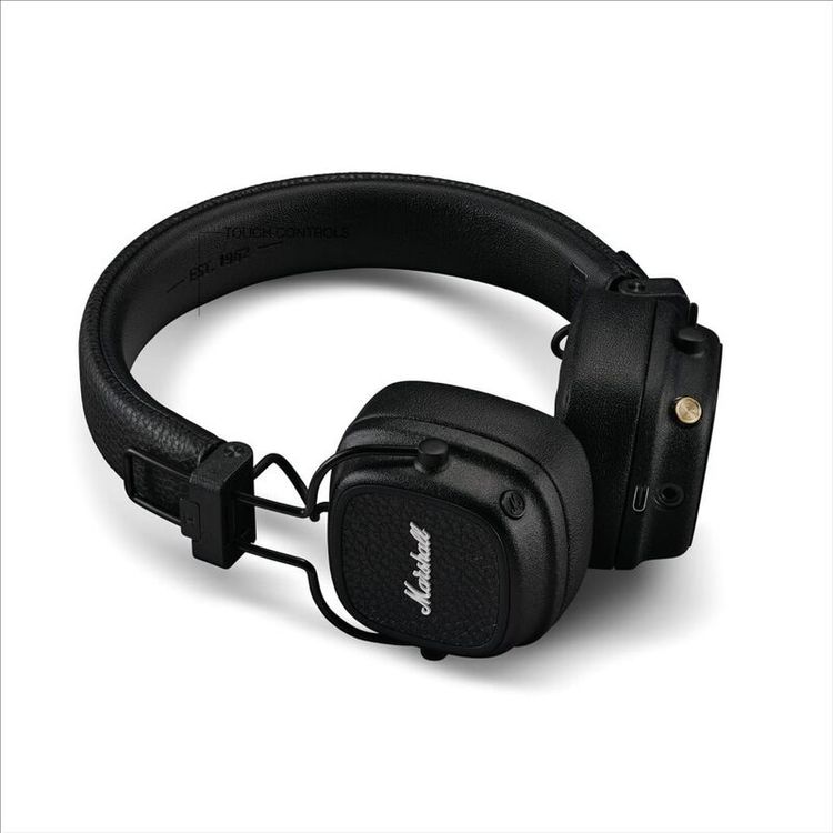 Marshall Major V Wireless On-Ear Headphones with Rugged & Foldable Design, Wireless Charging, 3 Hours Charging Time, Customizable M-Button, Bluetooth 5.3,Up to 100 Hours Play Time - Black