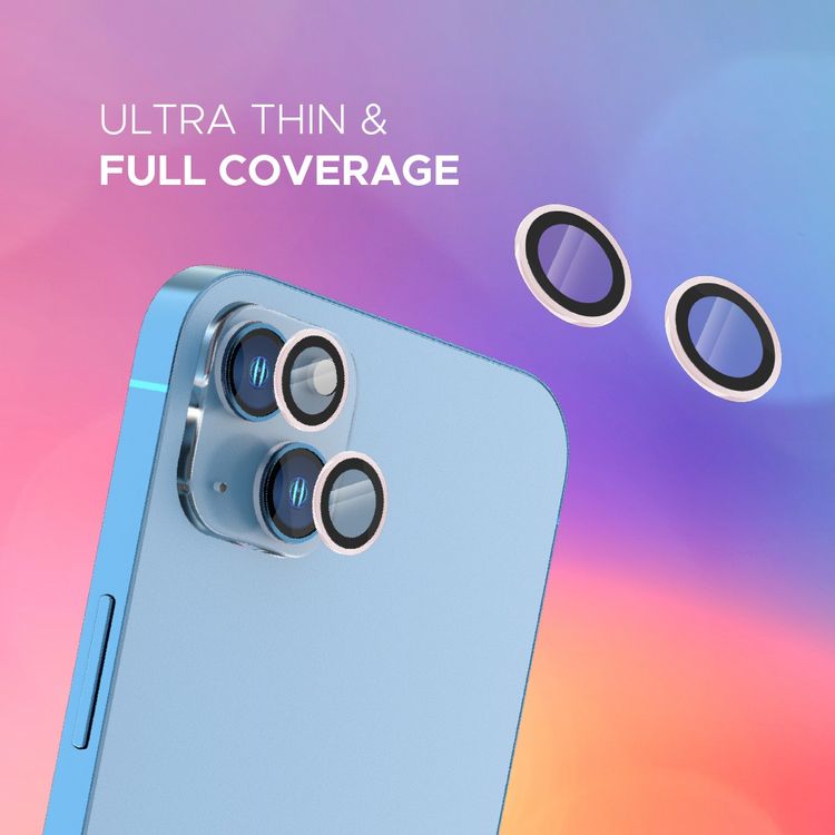 LEVELO Lucent Duo Lens Protector Compatible for iPhone 13 Mini & 13 (2pcs), 9H Hardness, Bubble Free, Ultra Thin & Full Coverage, Camera Lens Protector, Anti-Scratch - Pink