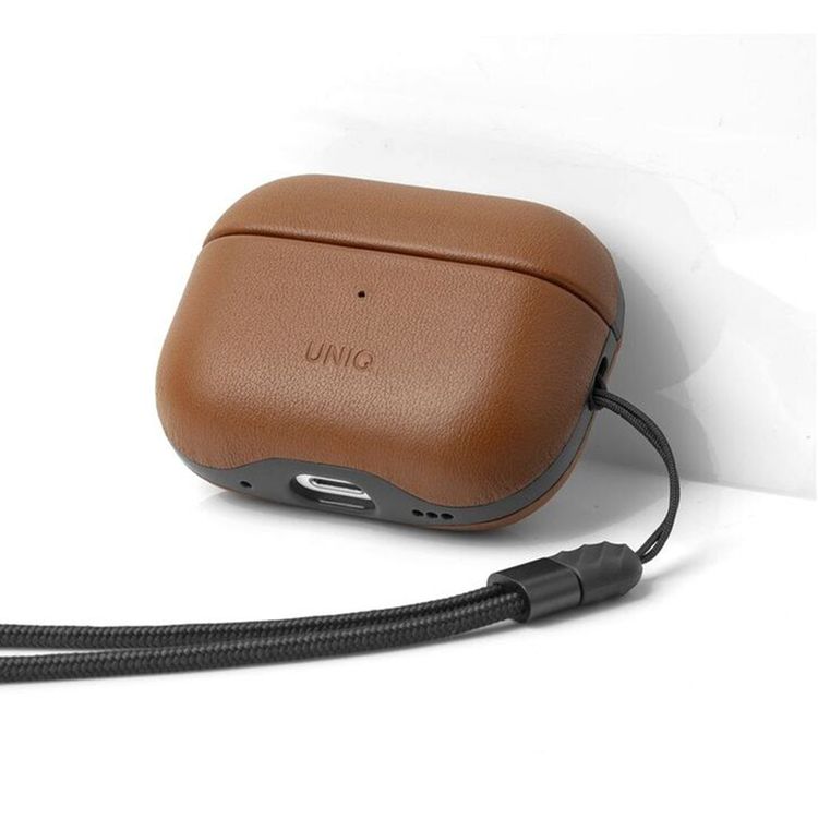 Uniq Terra Genuine Leather Case for AirPods Pro (1st Gen & 2nd Gen), Inner Microfiber Lining, Braided Wrist Strap, Wired and Wireless Charging