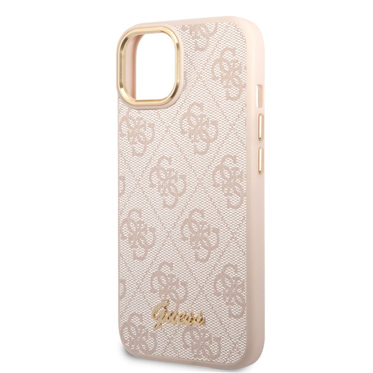 Guess PC/TPU 4G PU Case with Metal Camera Outline & Buttons iPhone 14 Compatibility - Pink