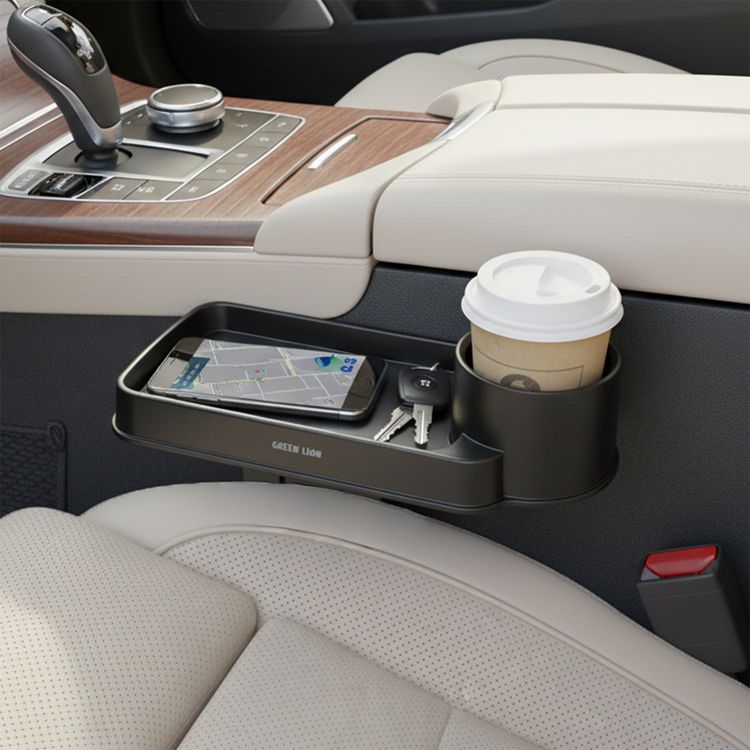 Green Lion Carvox Cup & Storage Organizer with 3-Level Adjustable Insert, Seat-Gap Custom Fit, Cup Holder, Extra Space, Storage Tray, Compatible with Most Car Models, Slide-in Installation - Black
