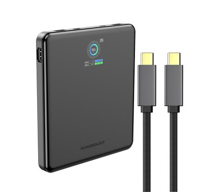 Powerology VoltStream 20000mAh Power Bank with Smart Power Display, HDMI Port, Dual USB-C & Dual USB-A Ports, 100W Power Delivery, USB-C to USB-C Cable Included, Fast Charge, Portable & Compact Design - Black
