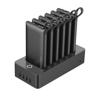 Powerology 6 in 1 Power Bank Station 10000mAh With Built-in Cable, Portable Power Bank, 1 Rapid Recharging Station, Type C Charging Ports - Black