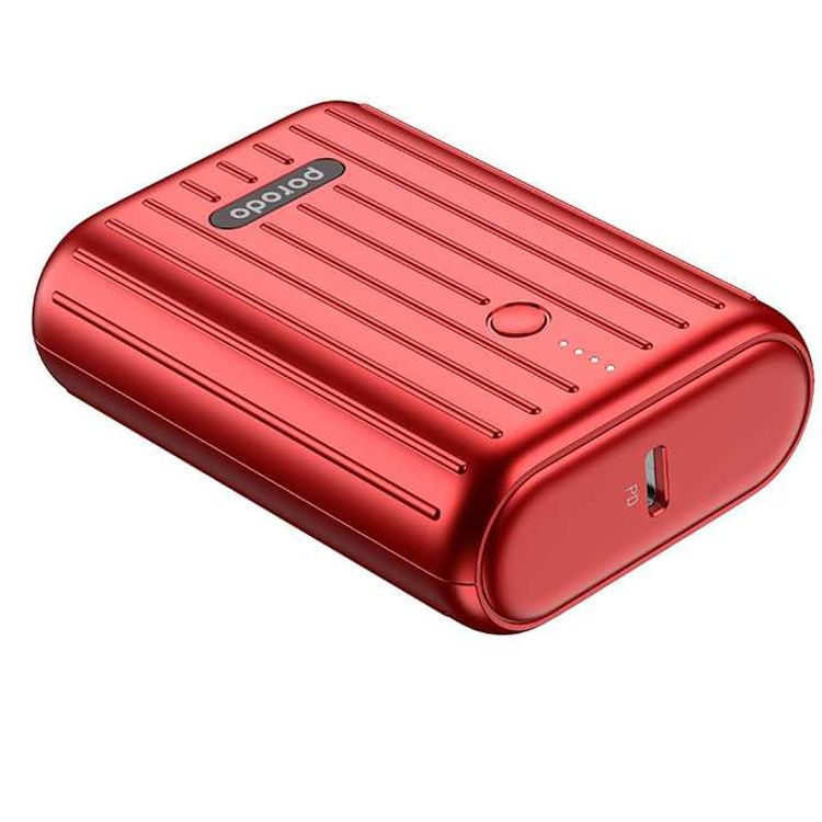 Porodo Power Bank 10000mAh QC3.0 with PD 20W, Dual Output, 3.5H Charging Time, Unique Design, Portable, Fast Charging- Red