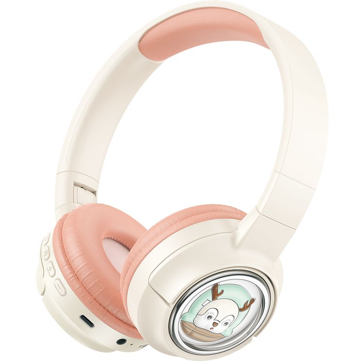 Porodo Soundtec Moose Wireless Kids Headphone, V5.3 Bluetooth, 2H Charging Time, 40mm Speaker Size, 20H Play Time, LED Lights, 400mAh - Pink 