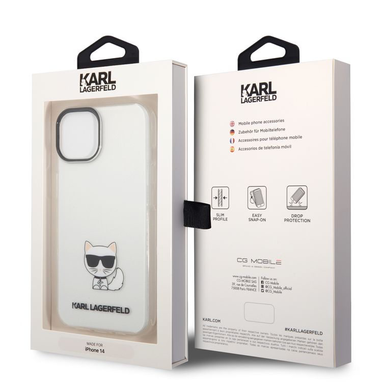 Karl Lagerfeld IML Case with Black Camera Outline & Printed Choupette Body Logo iPhone 14 Compatibility - Transparent