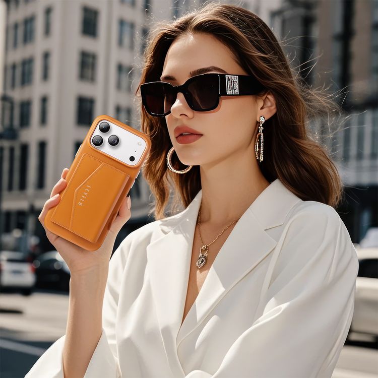 Levelo Vertex PU Leather Wallet Case for iPhone 17 Pro, Shock-Resistant Bumper, Raised Bezels for Camera & Screen, MagSafe Compatible, Drop-Tested, Full-Wrap Leather Build, Detachable Magnetic Wallet - Orange