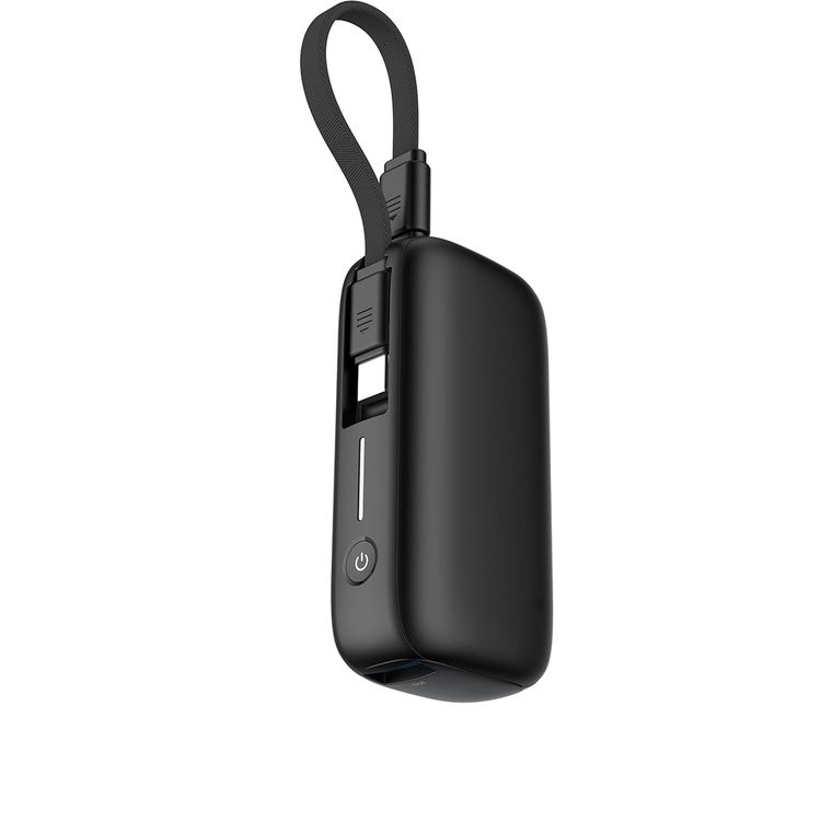 بنك طاقة Powerology بسعة 5000 مللي أمبير في الساعة مع سلك USB-C قابل للإزالة، وتقنية شحن متقدمة، وشحن لجهازين، وصغير الحجم وقابل للحمل، مع حماية مدمجة، وتوصيل طاقة بقوة 20 وات - أسود