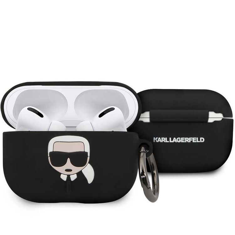 CG Mobile Karl Lagerfeld Silicone Case with Ring Compatible for AirPods Pro, Scratch & Drop Resistant, Dustproof & Absorbing Protective Silicone Cover Suitable with Wireless Charger Officially Licensed - Black