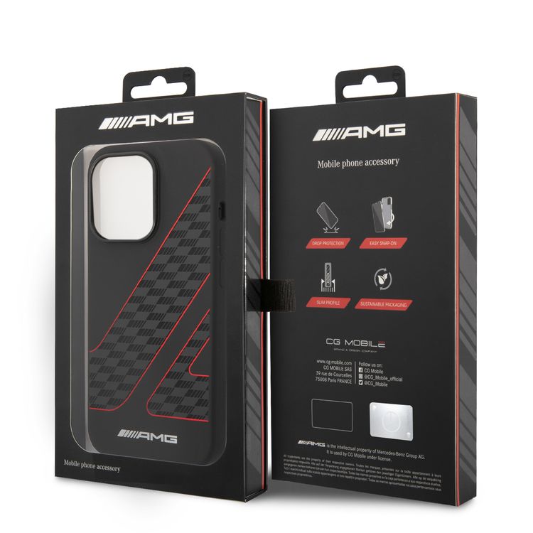 AMG Magsafe Compatibility Double Layer Checkered Flag Pattern Transparent Hard Case iPhone 14 Pro Compatibility - Black/Red