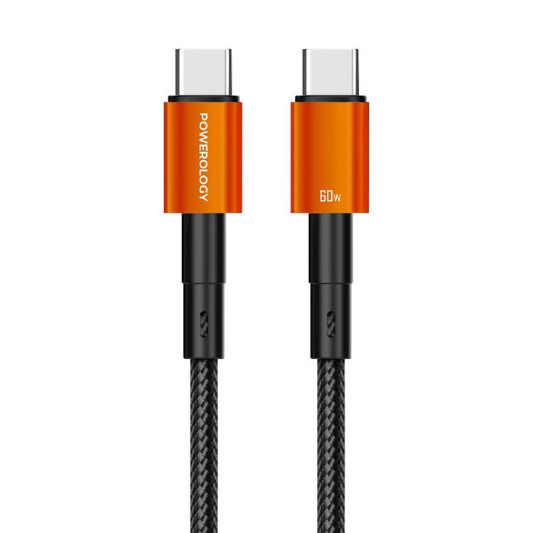 Powerology QX 45W Pocket-Sized GaN Adapter with Safety Protections, 1m USB-C to USB-C Cable Included, USB-C Port, Ultra-Compact Design, UK 3-Pin Plug, PD 45W - Black / Titanium Orange