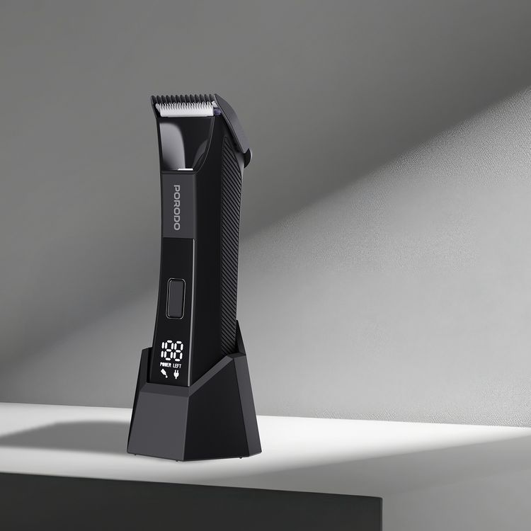 Porodo Ceramic Blade Gentle Grooming Trimmer with Digital Display, 90 Minutes Working Time, 600mAh Battery Capacity, 5W Rated Power, Wet & Dry Shaving, Secure Travel Lock, Detachable Comb, USB-C Charging Port - Black