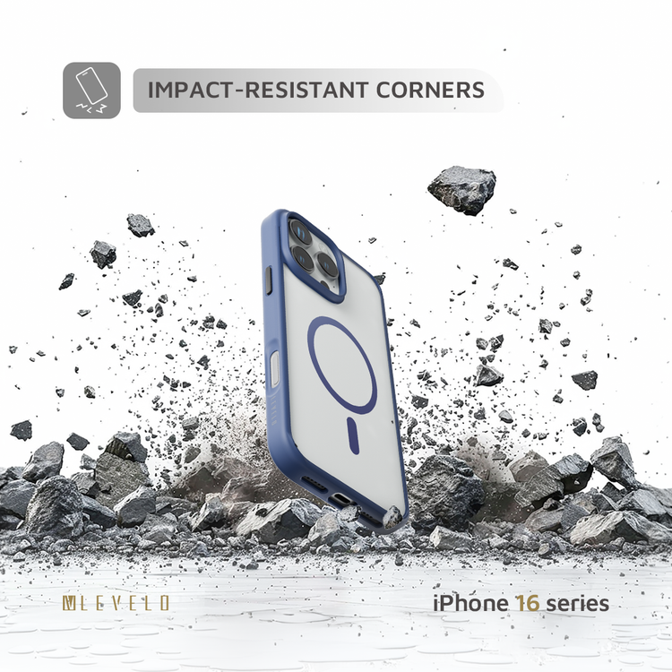 Levelo MagSafe Solo Case for iPhone 16 Pro, Clearview Technology, 3H Scratch Resistance, Hybrid Construction - Deep Blue