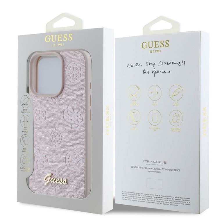 Guess Peony Hard Case for iPhone 16 Pro Max with Slim & Lightweight Design, Super Durable Materials, Comfortable Grip, Drop Protection - Pink