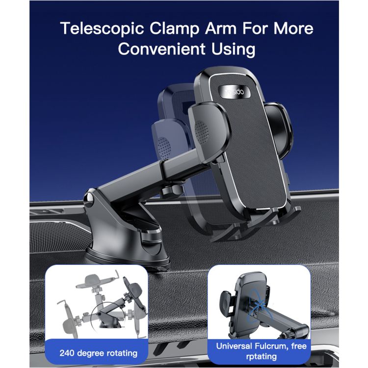 YESIDO C139 Cell Phone Automobile Cradles Adjustable Car Cell Phone Mount Base Broadcasting Phone Stand, Automatic Clip Suction Cup Car Holder