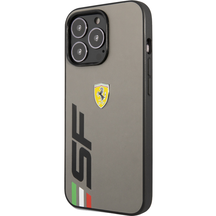 Ferrari Leather Printed Big SF Logo Hard case, Drop protection, Compatible with iPhone 13 Pro - Grey
