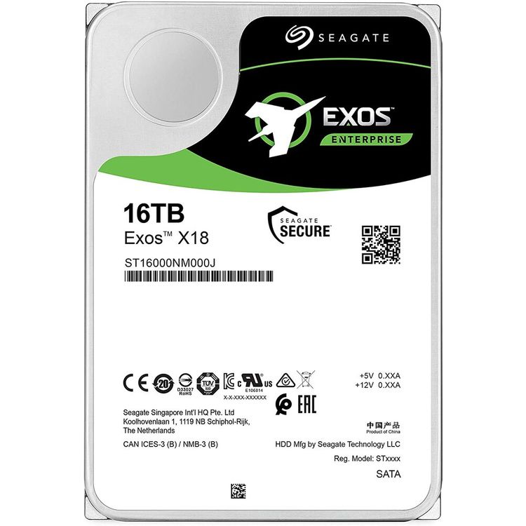 Seagate Exos X18 16TB Enterprise HDD - CMR 3.5 Inch Hyperscale SATA 6Gb/s, 7200 RPM, 512e and 4Kn FastFormat, Low Latency with Enhanced Caching
