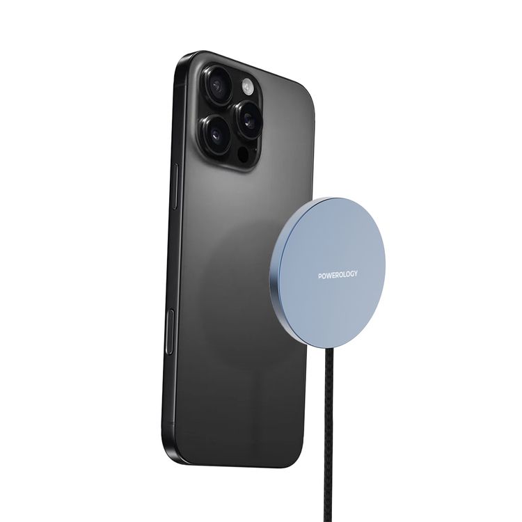 Powerology Elero Magnetic Wireless Charger with Qi2 Standard, 15W Max Phone Output, 5W Max AirPods Output, 1.2m Cable Length, Aluminum Alloy Material, Universal USB-C Connection, Ultra-Thin Design, Stable & Fast Charging - Gray