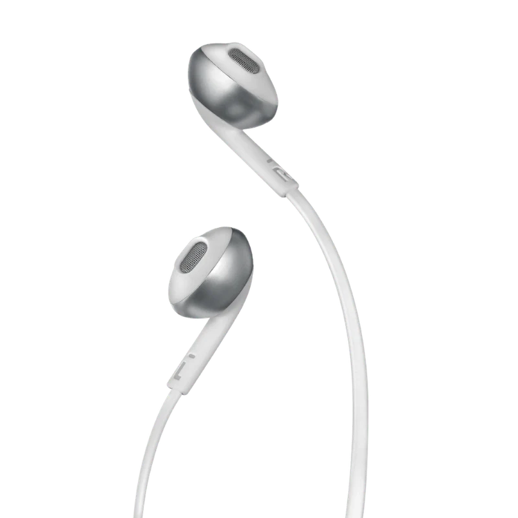JBL Tune 205 In-Ear Wired Headphones with 3.5mm Audio Jack, Integrated Microphone, 118.2cm Length, JBL Pure Bass Sound, Carrying Pouch - Chrome