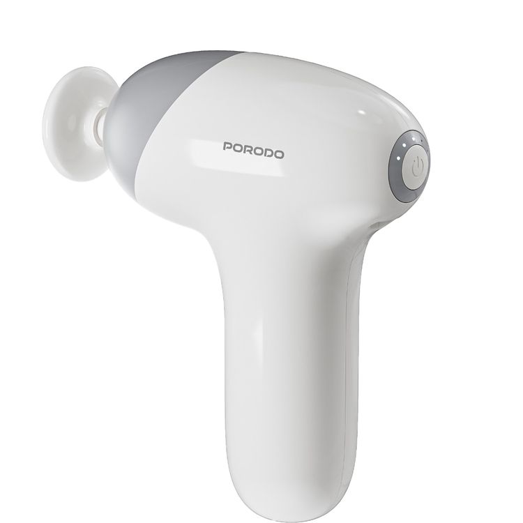 Porodo Lifestyle Cordless Mini Massager with 4 Interchangeable Heads, 5 Speed Levels, 4 Hours Working Time, Adjustable Massage Intensity, Fast Charge, 30W Rated Power, 1300mAh Battery, Safety Auto Shut-Off - Beige