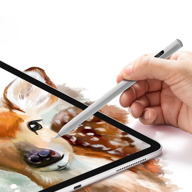 Green Lion Digital Stylus Pencil with Up to 15 Hours Working Time, Removeable & Replaceable Tip, 1.7mm Nib Diameter, OLED Screen Display, Auto-Sleep Mode, Palm Rejection - White