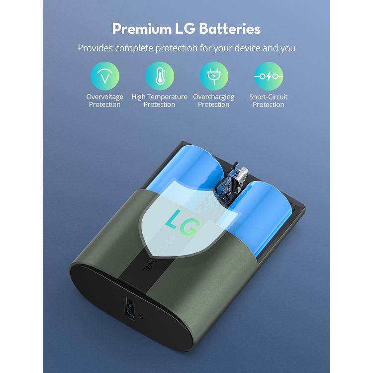 RAVPower 2-Port PD Pioneer Mini Power Bank 10000mAh 18W Fast Charging, Pocket Size Portable Charger Design, USB-C Universal Port, Anti-Scratch Metal Casing