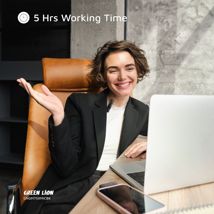 ميكروفون غرين ليون GM-76X مع تقليل الضوضاء بثلاث مستويات، يعمل لمدة 5 ساعات، بزمن تأخير أقل من 30 ميلي ثانية، ميكروفون واحد، موصلات USB-A وType-C وLightning - أسود