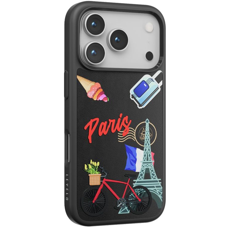 Levelo Vallo PU Leather Case for iPhone 17 Pro Max with Embroidery Paris Finish, Comfortable Hold, Durable PU Leather, Raised Bezels for Camera and Screen, True Microfiber Interior Lining, Scratch & Wear Resistant, Shock-Resistant Bumper - Midnight Black