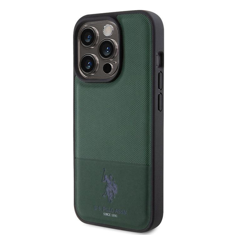 U.S.Polo Assn. PU Leather Mesh Pattern DH Case for iPhone 15 Series - Green - iPhone 15 Pro Max