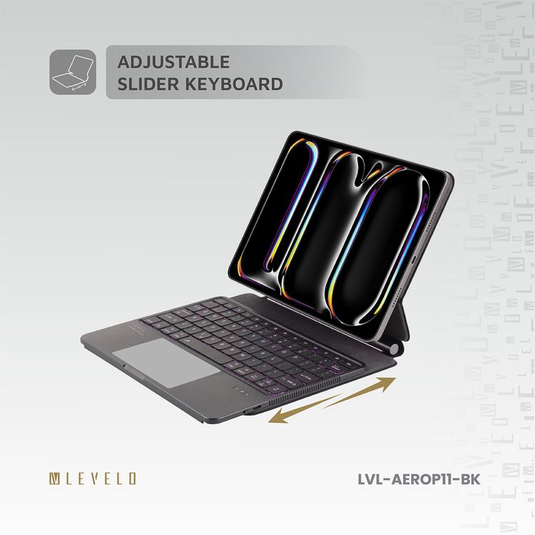 Levelo AeroBoard Pro Saffiano Leather Wireless Keyboard for iPad Pro 11" 2024, Stainless  Steel + Rubber Finish, 500mAh Battery Capacity, Type-C Charging Interface, Up to 320 Hours Working Time, 7 Color Light Modes - Black