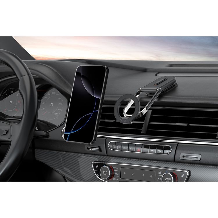 Levelo Nero MagSafe Car Holder & Selfie Stick with Foldable Design, N52 Magnet, Adjustable Angle, Strong Suction Type, Universal Compatibility - Black