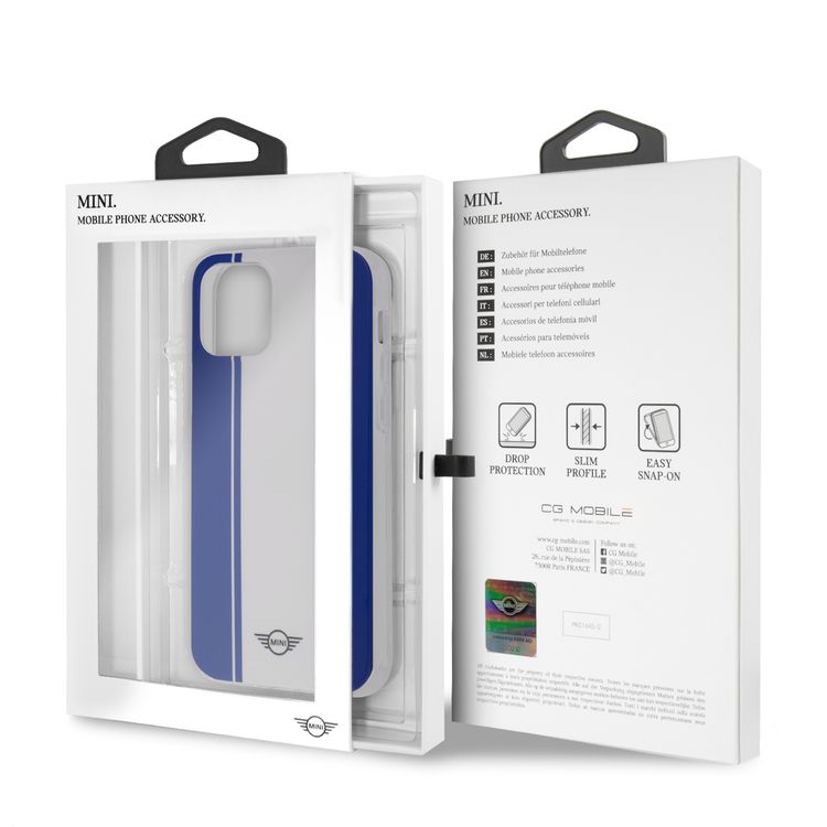 Mini Cooper PC/TPU Horizontal Stripes Hard Case for iPhone 12 Pro Max (6.7") - Navy Blue