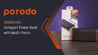 Porodo 25000mAh Compact Power Bank in UAE | Type-C to Type-C Cable Included - Black Color | (PD-PBFCH023-BK)