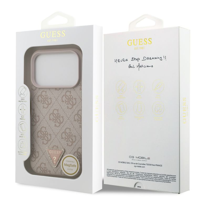 غطاء جلد PU بتقنية MagSafe 4G مع شعار مثلث لهاتف iPhone 17 Pro Max، ذو تصميم نحيف، حماية من السقوط، قبضة مريحة، تغليف مستدام، تصميم خفيف الوزن، سهل التركيب - وردي