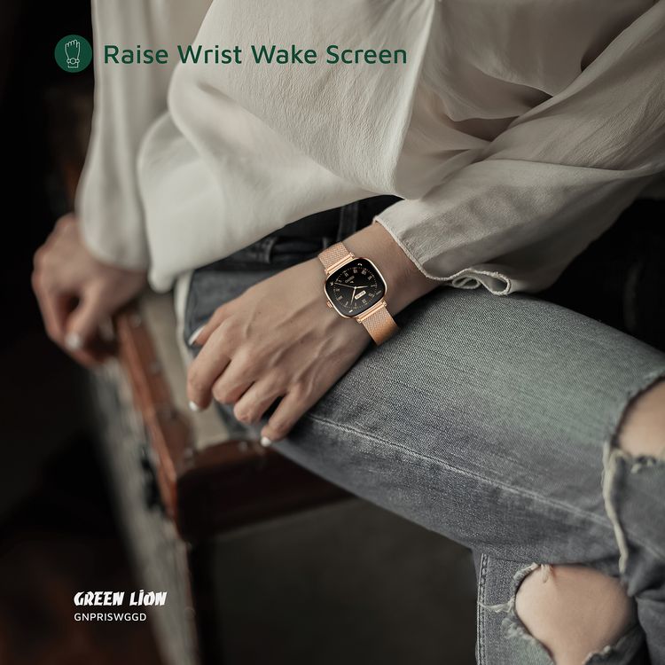 Green Lion Princess Smart Watch, Extra Strap Included, Find Watch, Blood Pressure,  Sleep Monitoring,  Music Control, Call & Social Notifications - Glossy Gold
