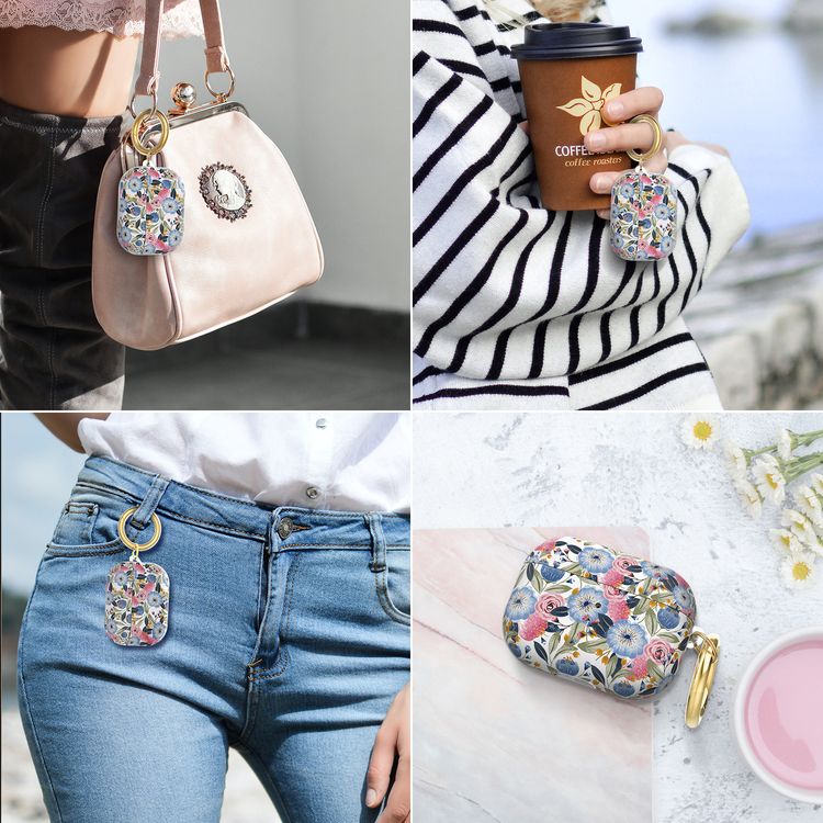 AhaStyle Premium TPU Rugged Hard Shell Design Case with Anti-Lost Ring Compatible for AirPods Pro, Scratch Resistant, Shock Absorption, Drop Protection, & Dustproof Protective Hard Shell Cover Suitable with Wireless Charging -